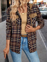 LUNE Women's Retro Plaid Patchwork Suede Loose Hoodie Shirt